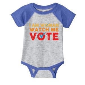 Distressed I Am Woman Watch Me Vote Infant Baby Jersey Bodysuit