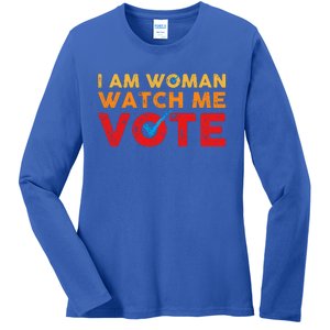 Distressed I Am Woman Watch Me Vote Ladies Long Sleeve Shirt