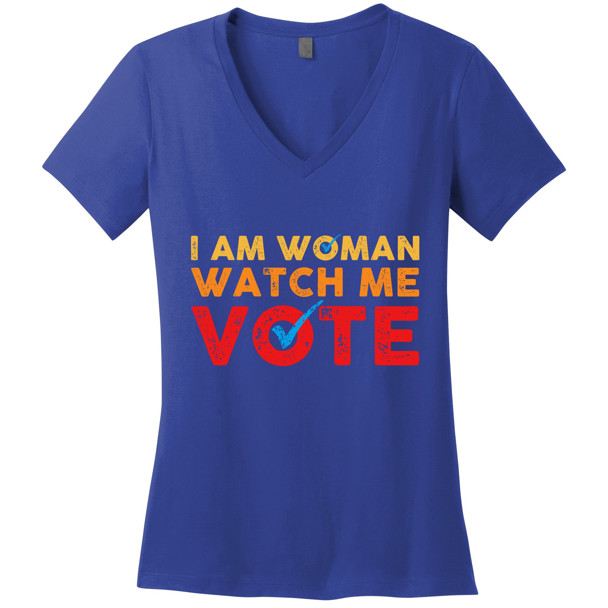 Distressed I Am Woman Watch Me Vote Women's V-Neck T-Shirt