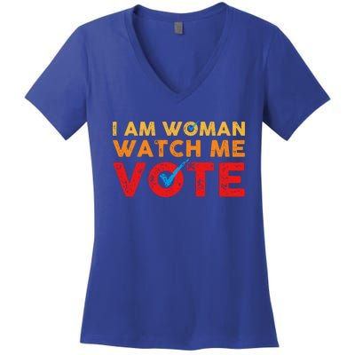 Distressed I Am Woman Watch Me Vote Women's V-Neck T-Shirt