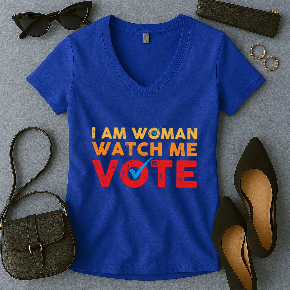 Distressed I Am Woman Watch Me Vote Women's V-Neck T-Shirt