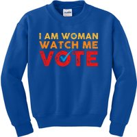 Distressed I Am Woman Watch Me Vote Kids Sweatshirt