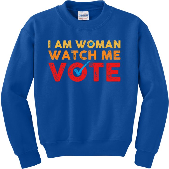 Distressed I Am Woman Watch Me Vote Kids Sweatshirt