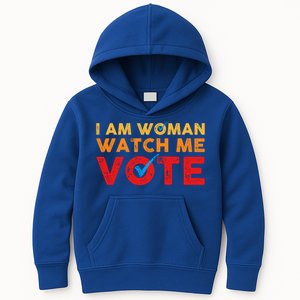 Distressed I Am Woman Watch Me Vote Kids Hoodie