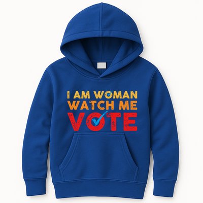 Distressed I Am Woman Watch Me Vote Kids Hoodie