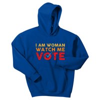 Distressed I Am Woman Watch Me Vote Kids Hoodie