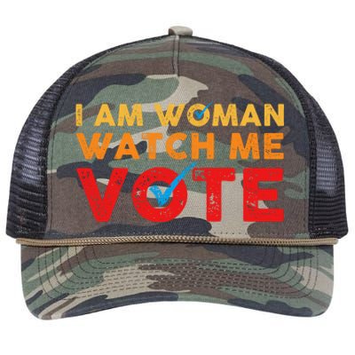 Distressed I Am Woman Watch Me Vote Retro Rope Trucker Hat Cap