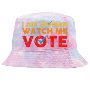 Distressed I Am Woman Watch Me Vote Tie-Dyed Bucket Hat