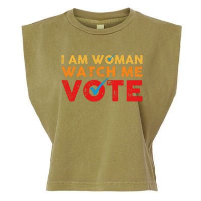 Distressed I Am Woman Watch Me Vote Garment-Dyed Women's Muscle Tee