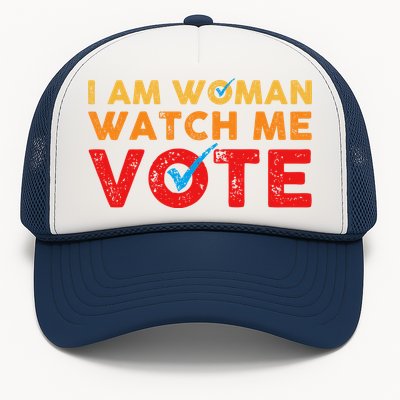 Distressed I Am Woman Watch Me Vote Trucker Hat