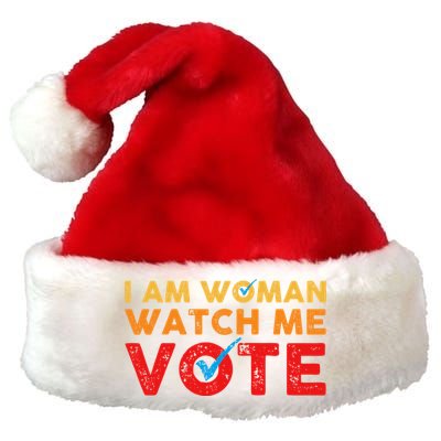 Distressed I Am Woman Watch Me Vote Premium Christmas Santa Hat