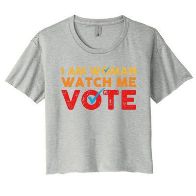 Distressed I Am Woman Watch Me Vote Women's Crop Top Tee