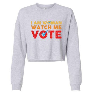 Distressed I Am Woman Watch Me Vote Cropped Pullover Crew