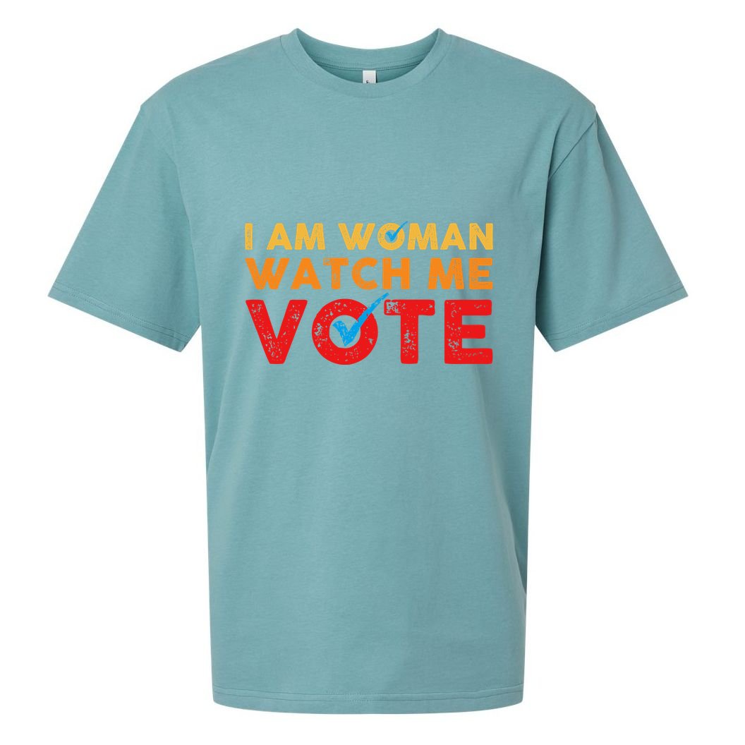 Distressed I Am Woman Watch Me Vote Sueded Cloud Jersey T-Shirt