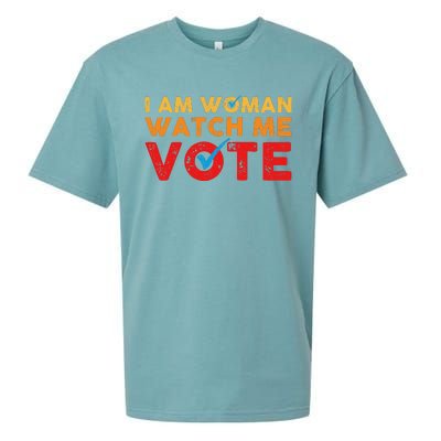 Distressed I Am Woman Watch Me Vote Sueded Cloud Jersey T-Shirt