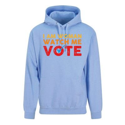 Distressed I Am Woman Watch Me Vote Unisex Surf Hoodie