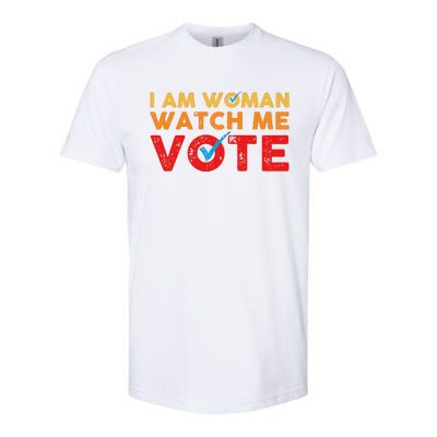 Distressed I Am Woman Watch Me Vote Softstyle CVC T-Shirt