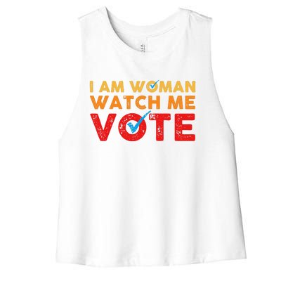 Distressed I Am Woman Watch Me Vote Women's Racerback Cropped Tank