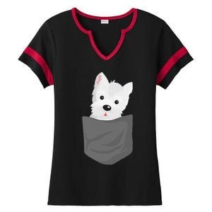 Dog In A Pocket Cute Westie Terrier Lover Puppy Ladies Halftime Notch Neck Tee