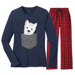 Dog In A Pocket Cute Westie Terrier Lover Puppy Women's Long Sleeve Flannel Pajama Set 