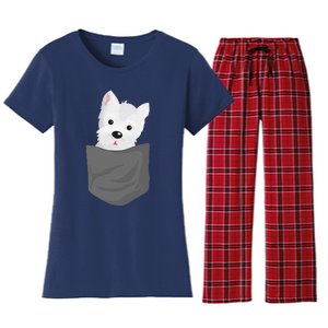 Dog In A Pocket Cute Westie Terrier Lover Puppy Women's Flannel Pajama Set