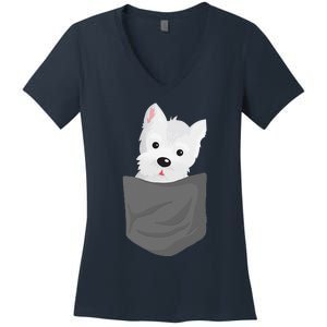 Dog In A Pocket Cute Westie Terrier Lover Puppy Women's V-Neck T-Shirt