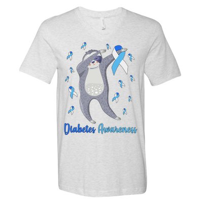 Diabetes Awareness Dabbing Sloth V-Neck T-Shirt