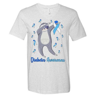 Diabetes Awareness Dabbing Sloth V-Neck T-Shirt