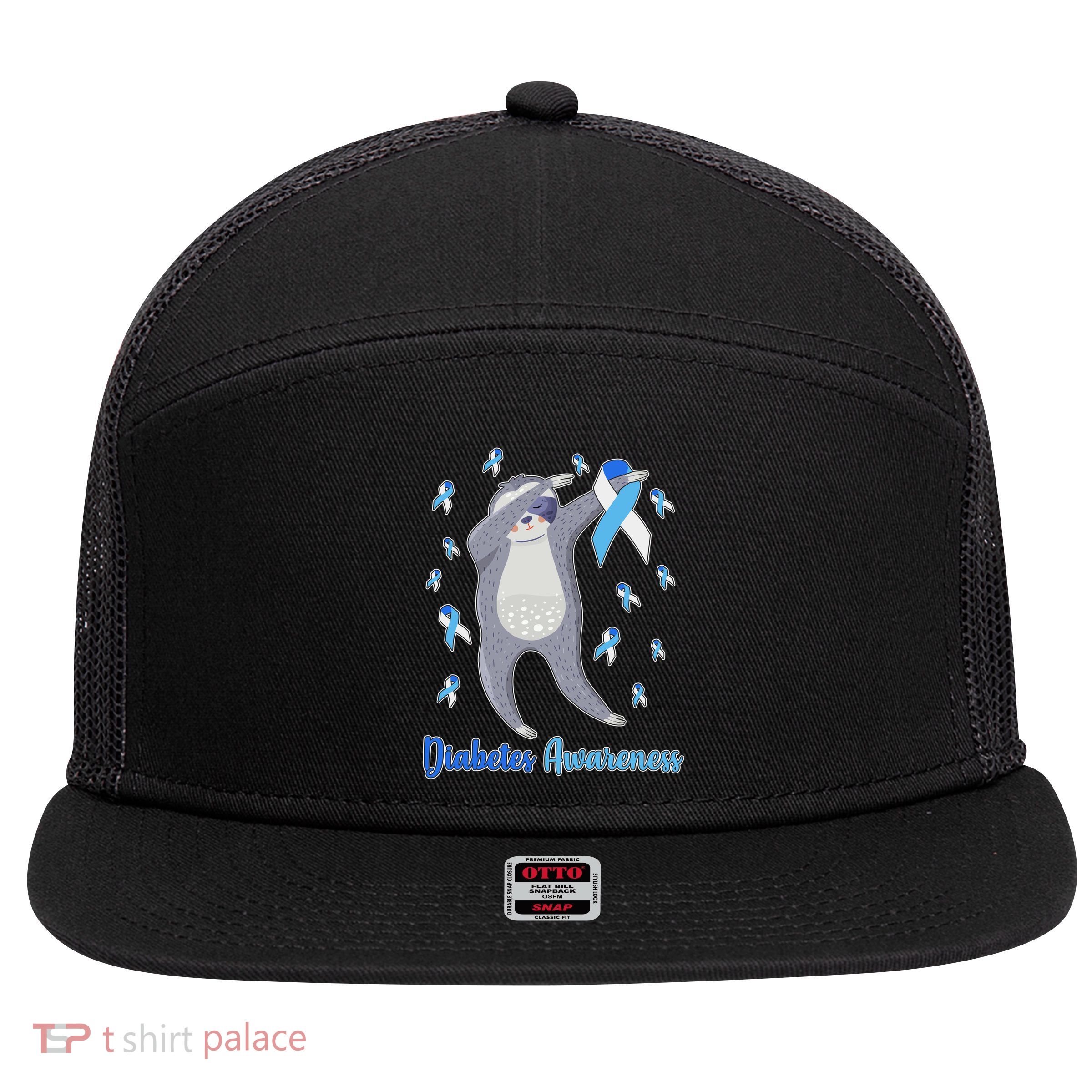 Diabetes Awareness Dabbing Sloth 7 Panel Mesh Trucker Snapback Hat