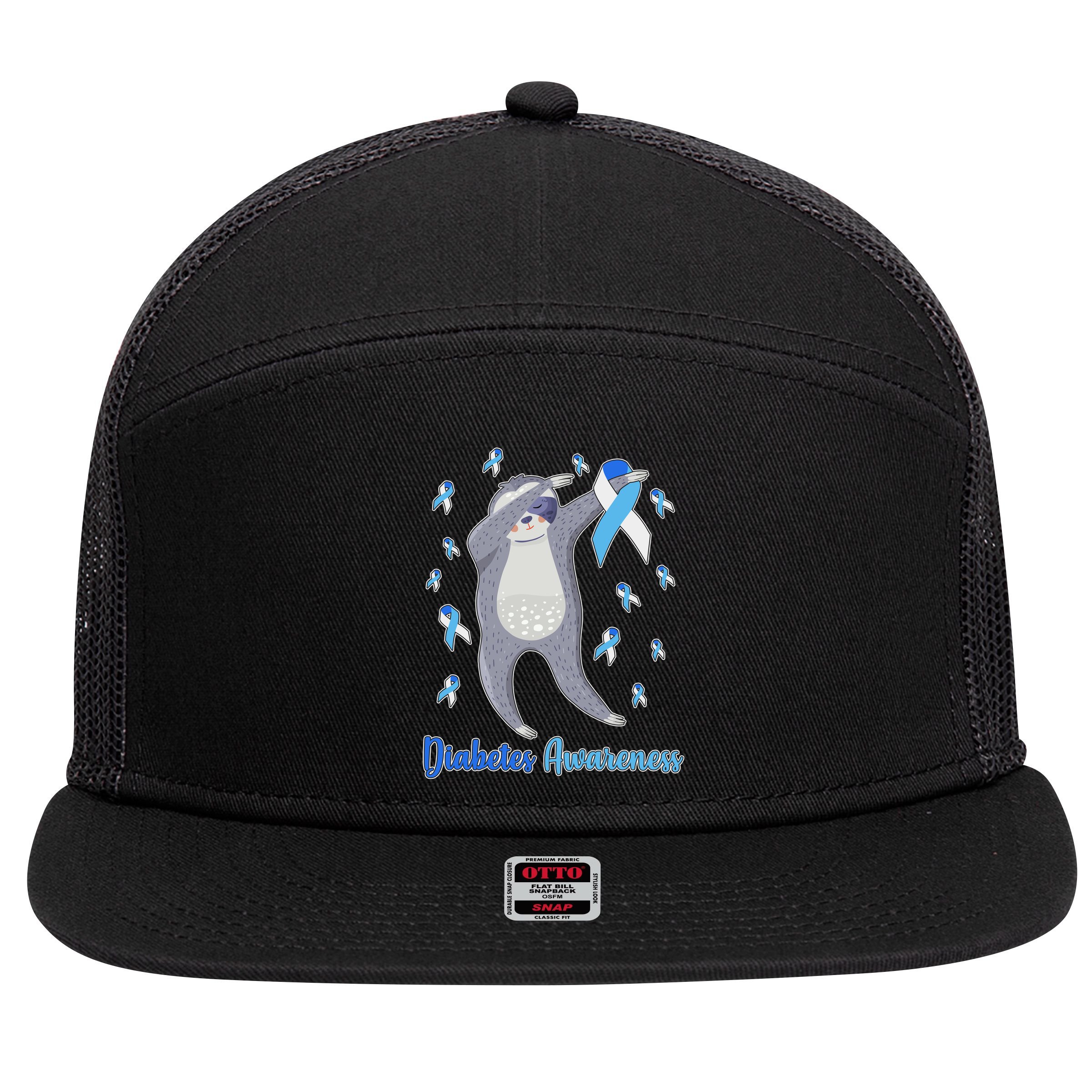 Diabetes Awareness Dabbing Sloth 7 Panel Mesh Trucker Snapback Hat
