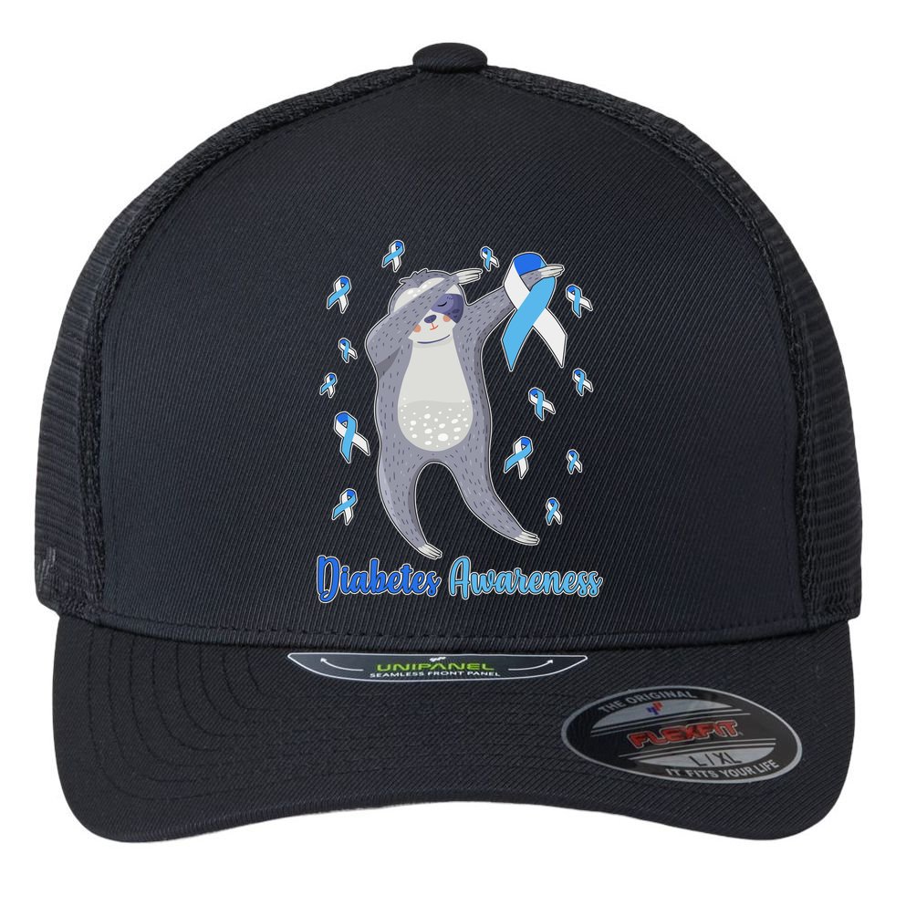 Diabetes Awareness Dabbing Sloth Flexfit Unipanel Trucker Cap