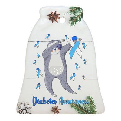 Diabetes Awareness Dabbing Sloth Ceramic Bell Ornament