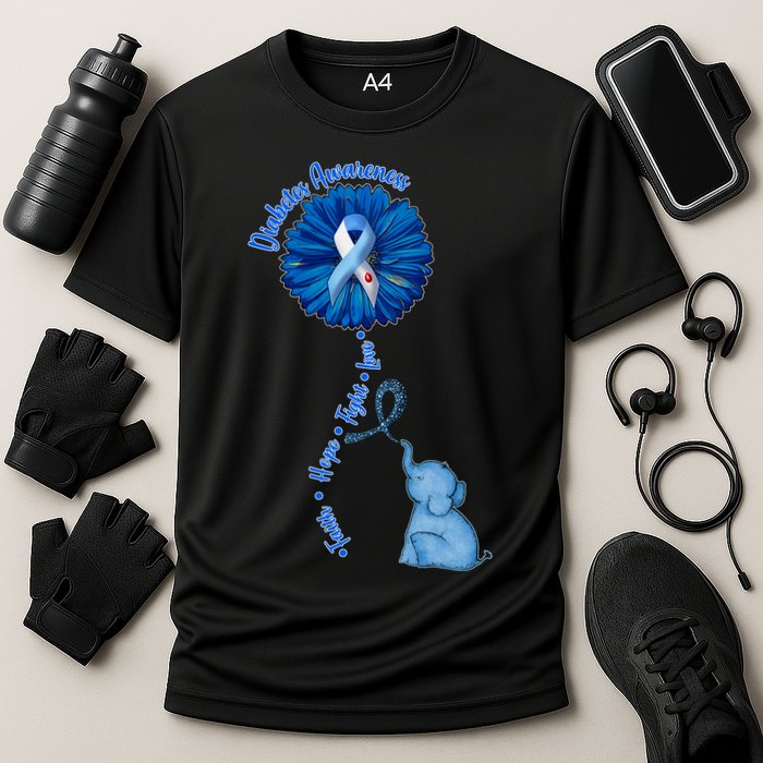 Diabetes Awareness Flower Elephant Cooling Performance Crew T-Shirt