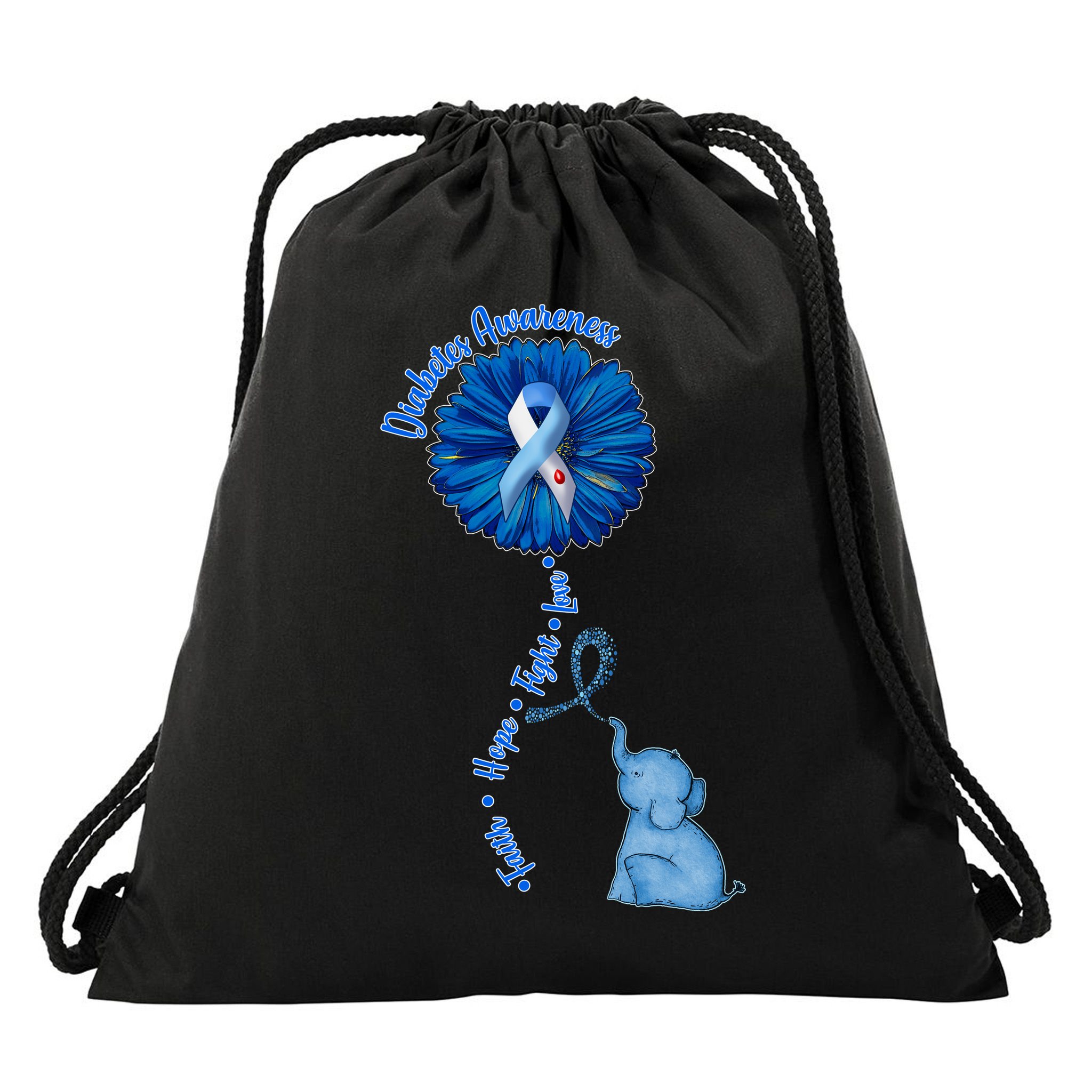 Diabetes Awareness Flower Elephant Drawstring Bag