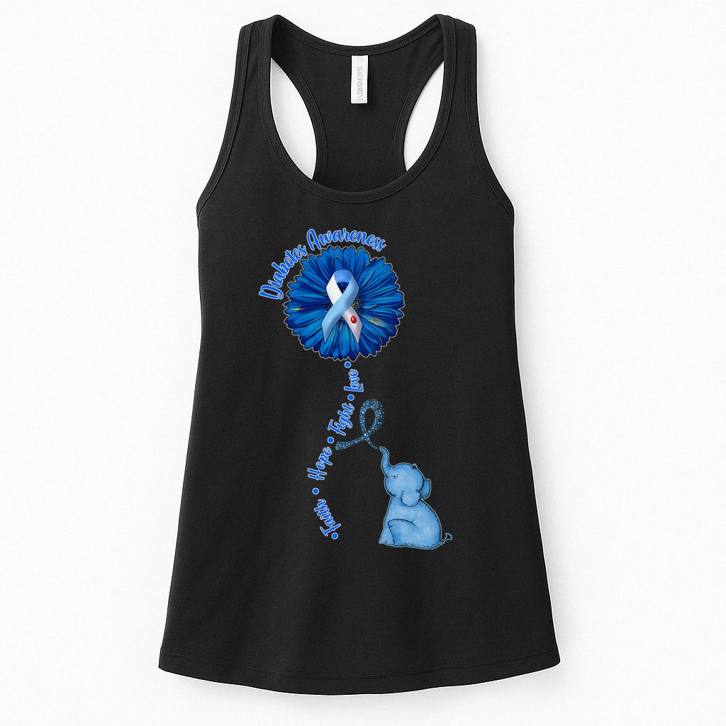 Diabetes Awareness Flower Elephant Womens Tank Top