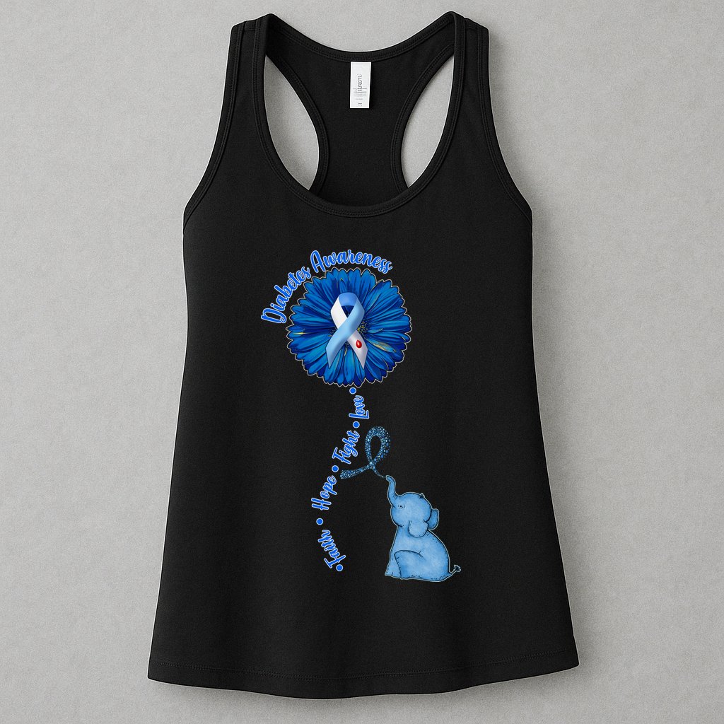 Diabetes Awareness Flower Elephant Womens Tank Top