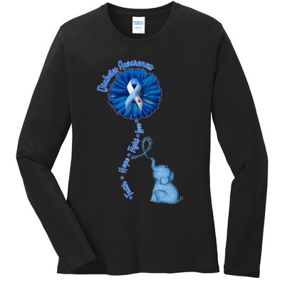 Diabetes Awareness Flower Elephant Ladies Long Sleeve Shirt