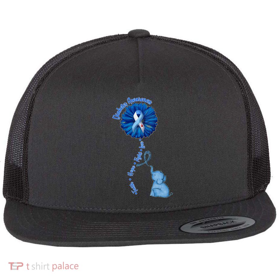 Diabetes Awareness Flower Elephant Flat Bill Trucker Hat