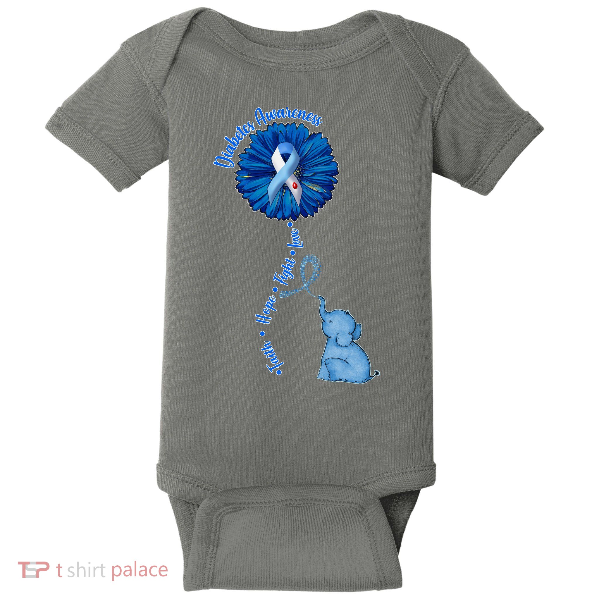 Diabetes Awareness Flower Elephant Baby Bodysuit