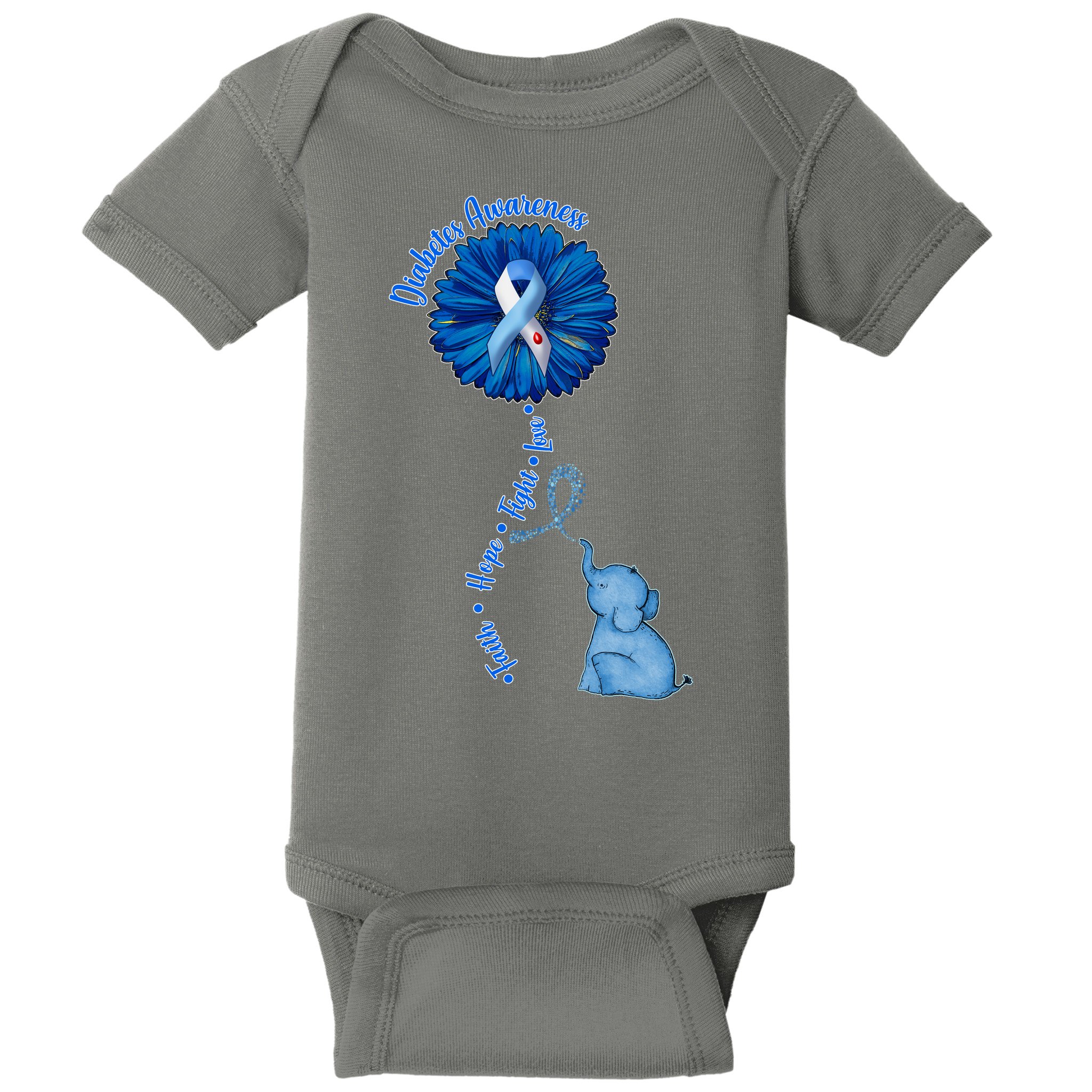 Diabetes Awareness Flower Elephant Baby Bodysuit