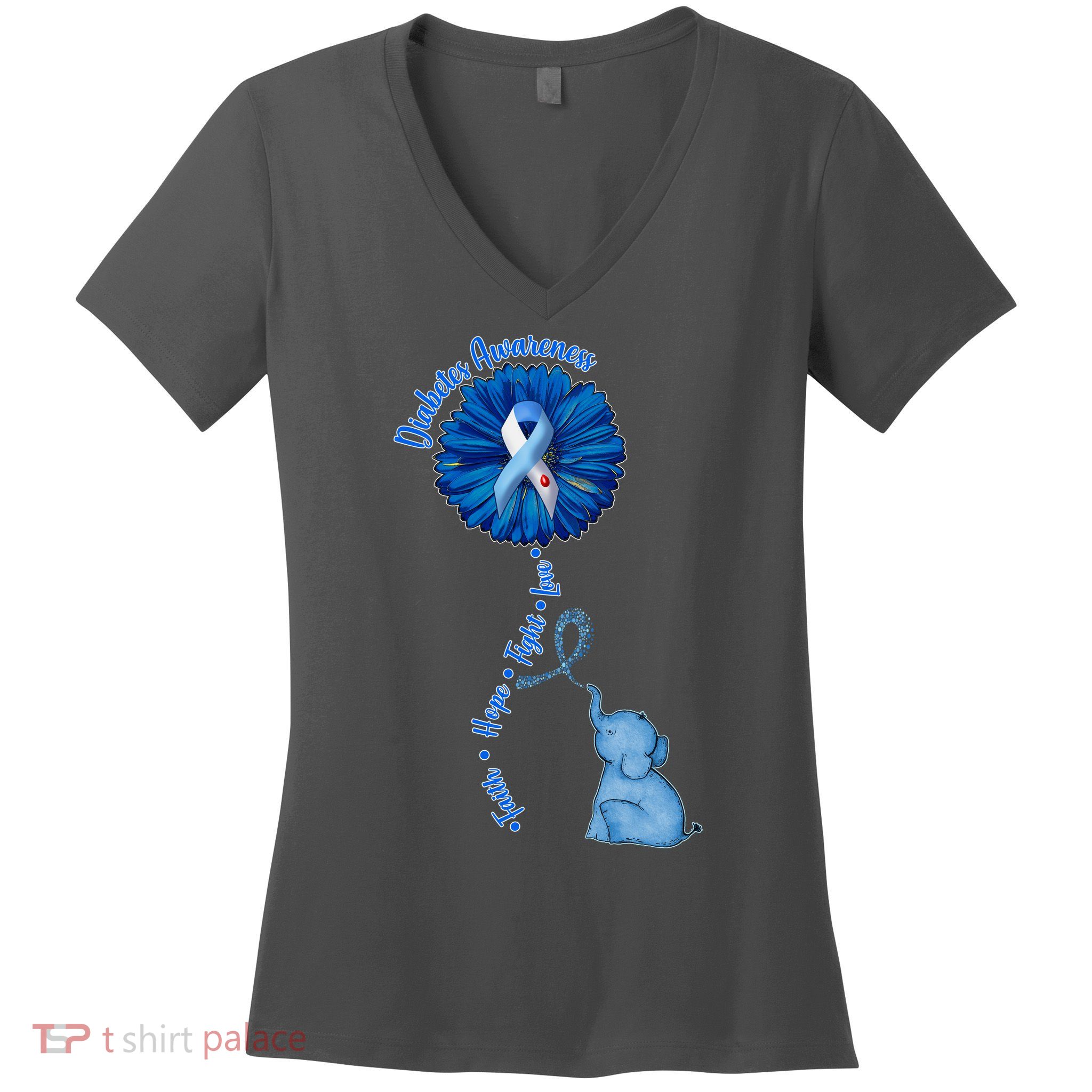 Diabetes Awareness Flower Elephant Women's V-Neck T-Shirt