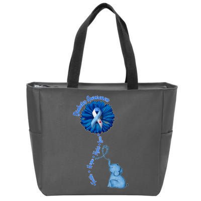 Diabetes Awareness Flower Elephant Zip Tote Bag