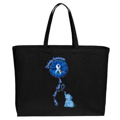 Diabetes Awareness Flower Elephant Cotton Canvas Jumbo Tote