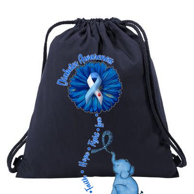 Diabetes Awareness Flower Elephant Drawstring Bag