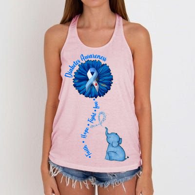 Diabetes Awareness Flower Elephant Women's Knotted Racerback Tank