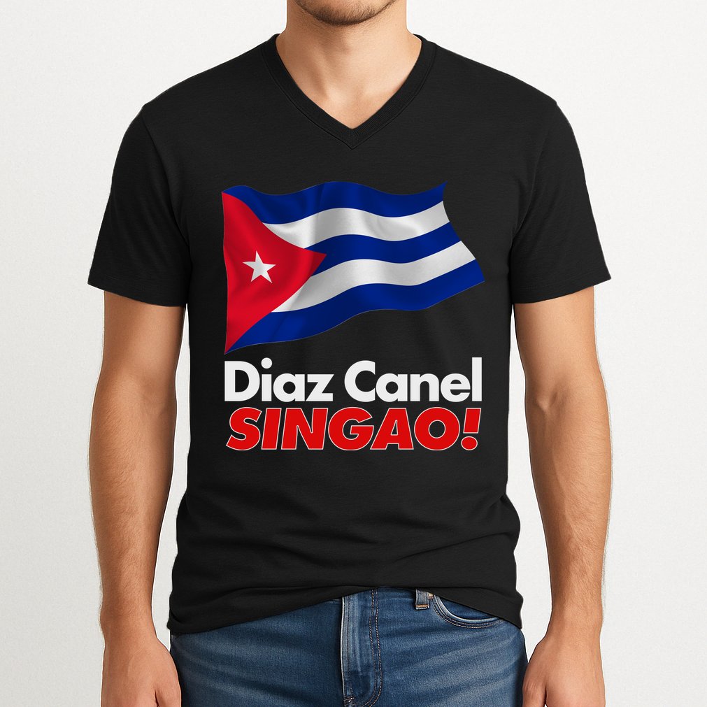 Diaz Canel Singao! Cuban Flag V-Neck T-Shirt