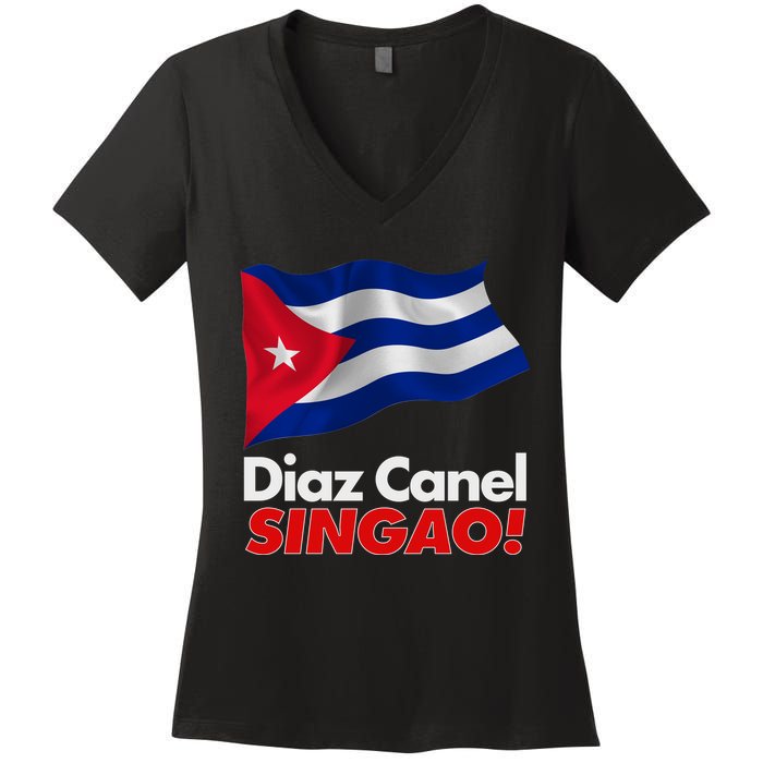 Diaz Canel Singao! Cuban Flag Women's V-Neck T-Shirt