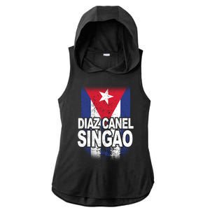 Diaz Canel Singao Cuban Flag Distressed Ladies PosiCharge Tri-Blend Wicking Draft Hoodie Tank