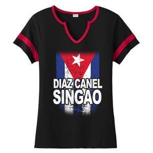 Diaz Canel Singao Cuban Flag Distressed Ladies Halftime Notch Neck Tee