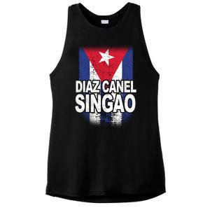 Diaz Canel Singao Cuban Flag Distressed Ladies PosiCharge Tri-Blend Wicking Tank